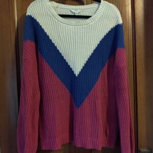 Time and Tru Women's Colorblock Sweater - White, Blue, and Pink